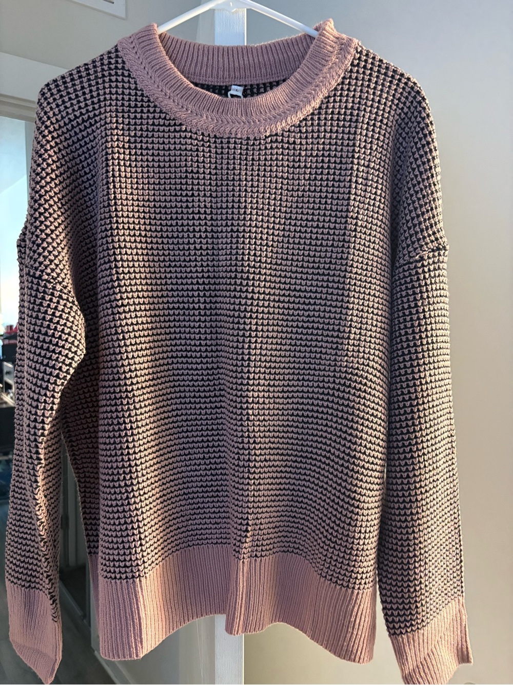 Women's Textured Pink Crewneck Sweater